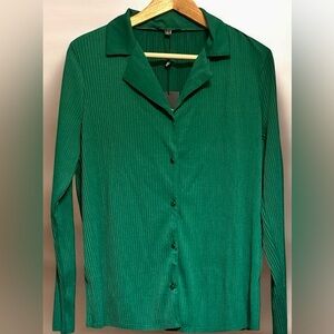 ADRIANNA PAPELL WOMAN PRETTY GREEN L/S BUTTON BLOUSE SIZE LARGE NWT